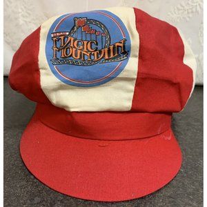 Vintage Six Flags Magic Mountain Red & White Pinwheel Cap Hat Souvenir Employee?